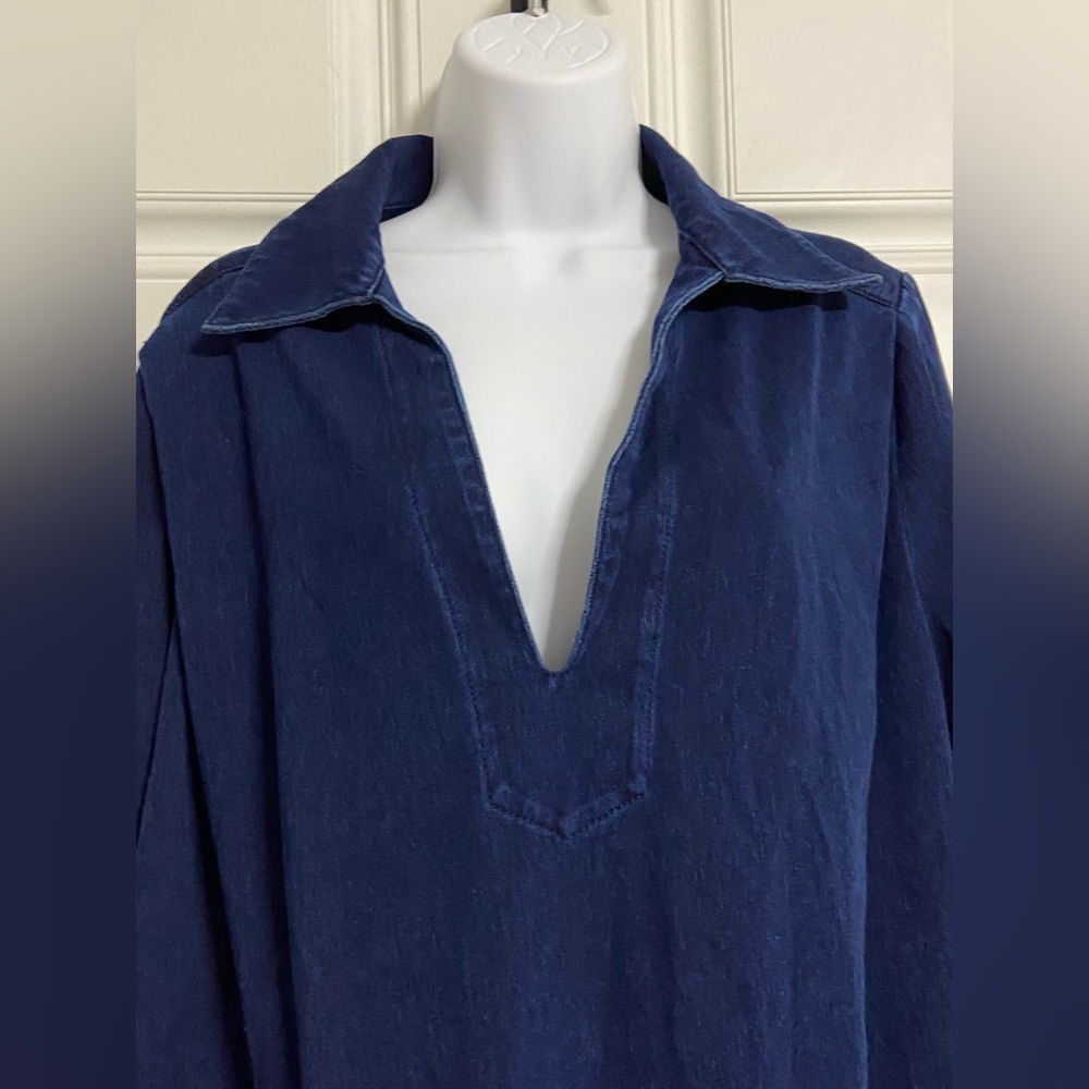 🌺 MARLA WYNNE Dark Wash Soft Denim PullOver Shirt Dress - Picture 2 of 7